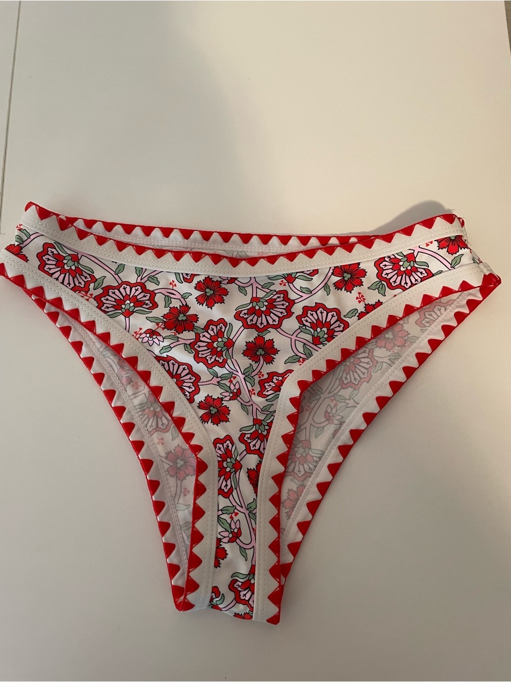 Boho Floral Red Trim Two-Piece Women's Swim Bikini Set - Picture 4 of 9